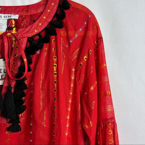 BELLE VERE Red Romaine Blouse with Tassels NWT in Small - Picture 4 of 7